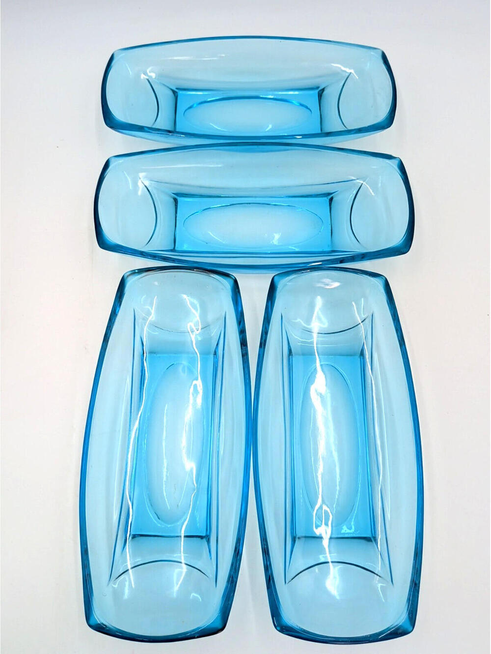 4 VTG Hazel Atlas Capri Colony Ice Blue Glass Celery/Candy/Banana Split Dish 9"
